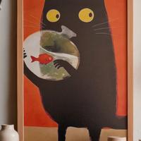 Poster su TELA Gatto simpatico ruba il pesce 30X40