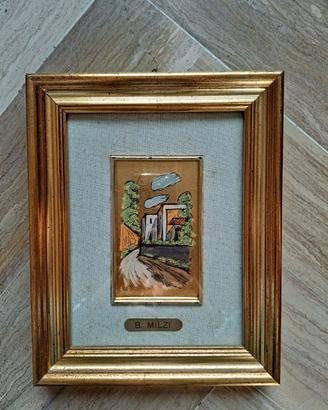 Quadro vintage su foglia d'oro di B. Milzi, XX sc