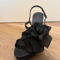 Sandali raso nero Mugnai