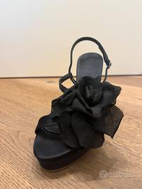 Sandali raso nero Mugnai