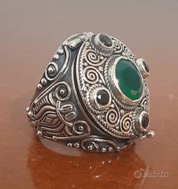 anello uomo argento 925 giada onice  si apre