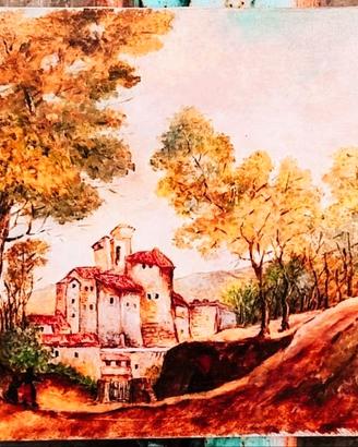 Quadro con paesaggio dipinto a mano firmato.