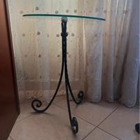 Tavolino tondo ferro battuto con piano cristallo