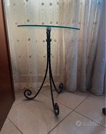 Tavolino tondo ferro battuto con piano cristallo