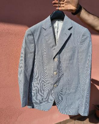 Blazer Boglioli uomo taglia 46 gessato bianco/blu