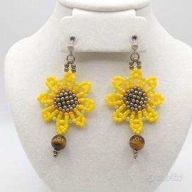 Orecchini girasole vintage occhio di tigre boho