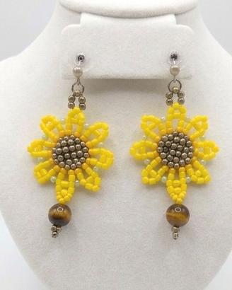 Orecchini girasole vintage occhio di tigre boho