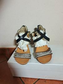 SANDALO donna zeppa nera pelle con strass 39 eu