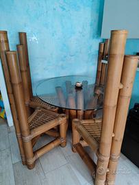 Tavolo da pranzo bambù con piano in vetro 120cm