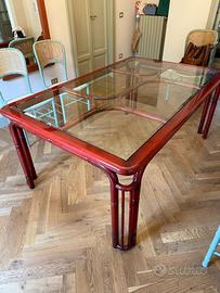 Tavolo design vintage bamboo/laccato rosso