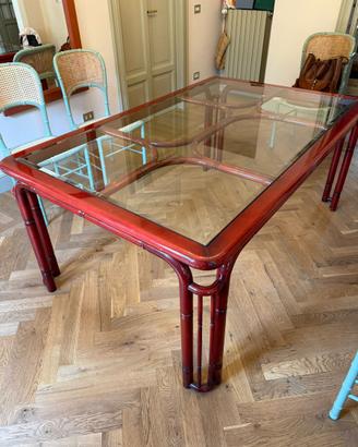 Tavolo design vintage bamboo/laccato rosso