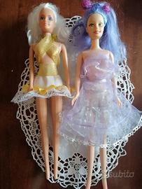 Coppia di barbie comprese di vestiti e accessori.