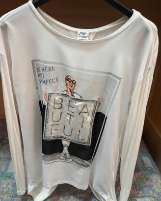 Maglia a maniche lunghe bianca con stampa