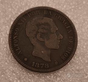 1878 Moneta 5 centesimi Spagna Alfonso XII