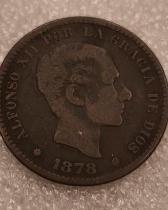 1878 Moneta 5 centesimi Spagna Alfonso XII