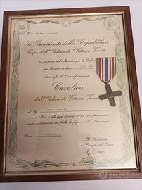 Attestato di CAVALIERE ORDINE VITTORIO VENETO