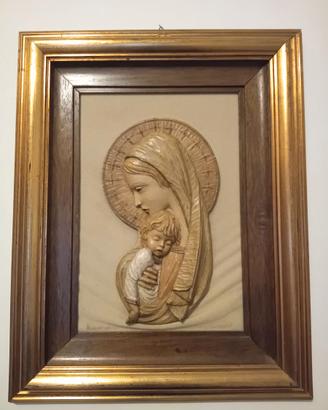 Quadro Madonna e bambin Gesù in legno,bassorilievo