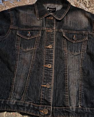 Giacca Donna in Jeans Nero Effetto Sabbiato