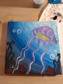 Dipinto originale fatto a mano "Medusa tra i coral