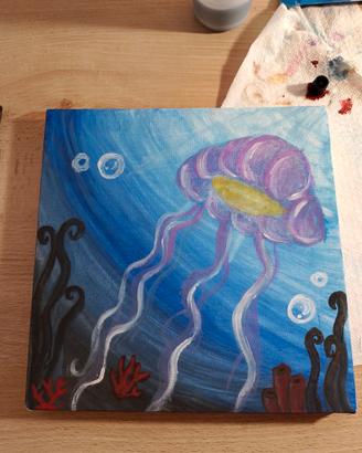 Dipinto originale fatto a mano "Medusa tra i coral