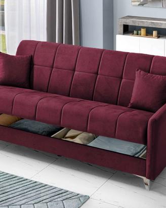 Divano letto 3 posti colore bordeaux – Nuovo