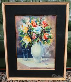 LAMBERTO MASSETANI Macerata acquerello VASO FIORI