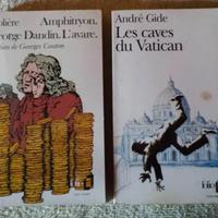Libri in francese di Molière e Gide.