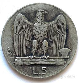 Moneta da 5 lire Aquilotto 1929 Regno d’Italia