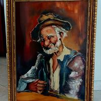 Quadro con Vecchietto dipinto a mano su tela.