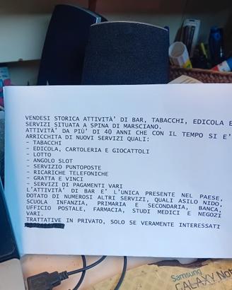 Attivita commerciale bar tabacchi