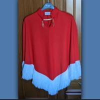 Poncho rosso con frange vintage, anni 70.