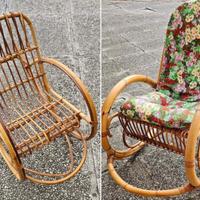 Coppia sedie a dondolo vintage in bambù e rattan