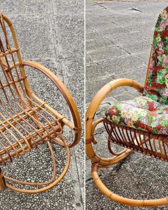 Coppia sedie a dondolo vintage in bambù e rattan