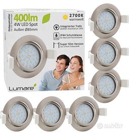 💡 Set 6 Faretti LED Lumare 4W IP44 Warmweiß Slim
