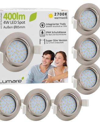 💡 Set 6 Faretti LED Lumare 4W IP44 Warmweiß Slim
