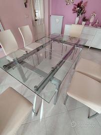 Tavolo in vetro allungabile+sedie