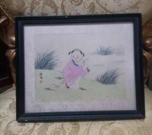 Dipinto cinese acquerello su carta di riso 