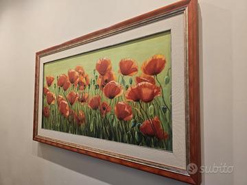 quadro con cornice rossa /oro e stampa con fiori