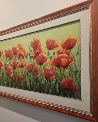 quadro con cornice rossa /oro e stampa con fiori