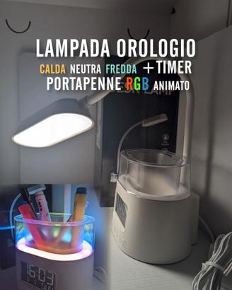 Lampada Orologio Portapenne Luce RGB calda fredda