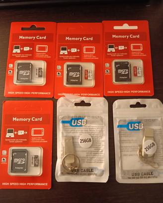Stock di Micro SD da 128 e 256 GB più 2 chiavette 