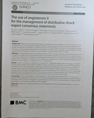 Articolo: L'uso dell'Angiotensina e lo shock