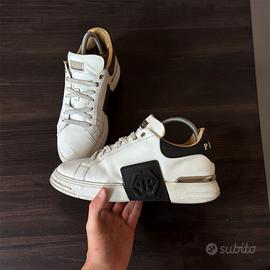 Philipp Plein White Leather Low-Top Sneakers