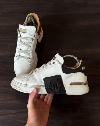 Philipp Plein White Leather Low-Top Sneakers