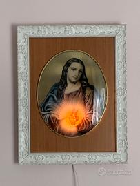 Quadro Sacro Cuore di Gesu’ illuminato vintage