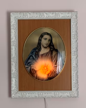 Quadro Sacro Cuore di Gesu’ illuminato vintage