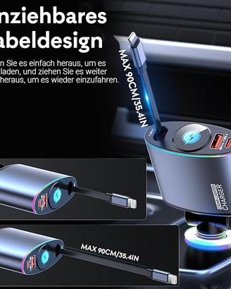 CARICA BATTERIA AUTO RETRATTILE IPHONE e USBC