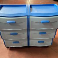 2 Contenitori a cassetto in plastica con ruote