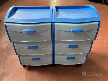 2 Contenitori a cassetto in plastica con ruote