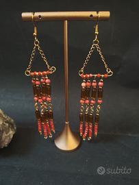 orecchini rossi,arancione,agata, cristalli 